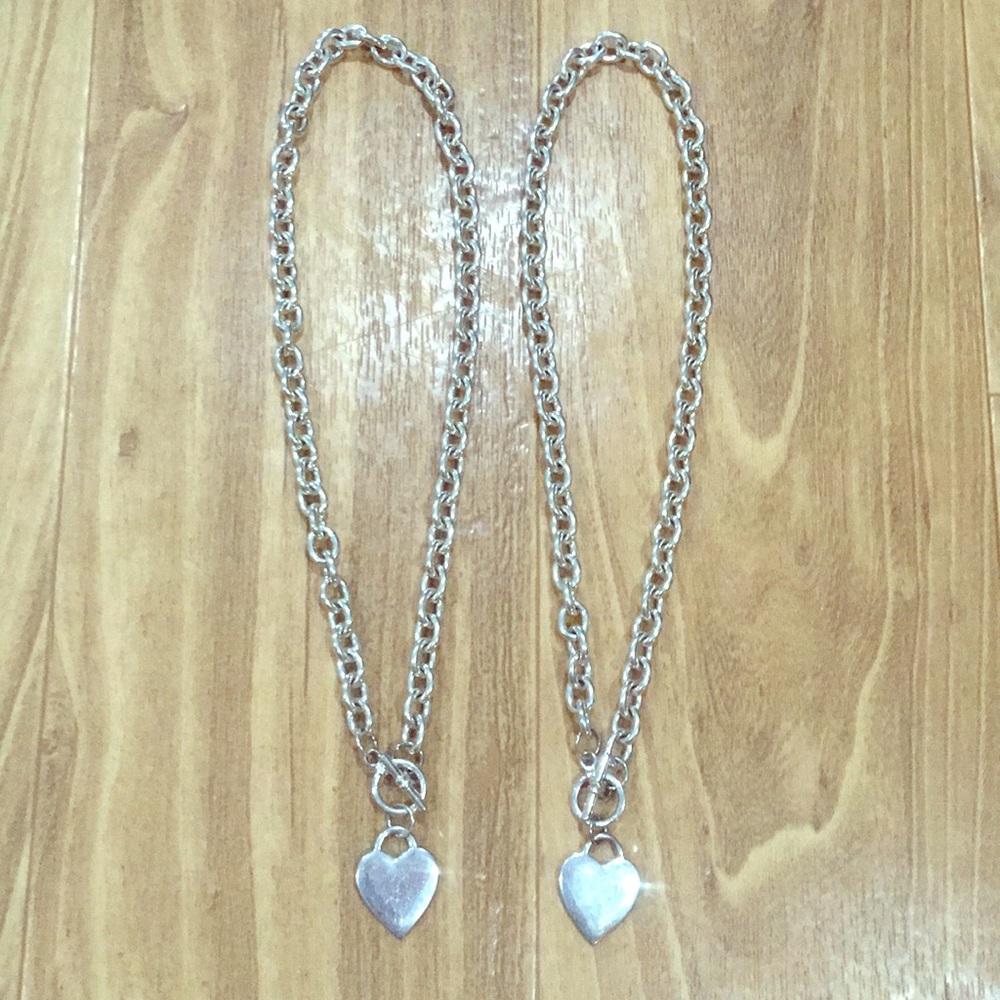 2 Silver Necklaces with Heart Charms (from NYC)